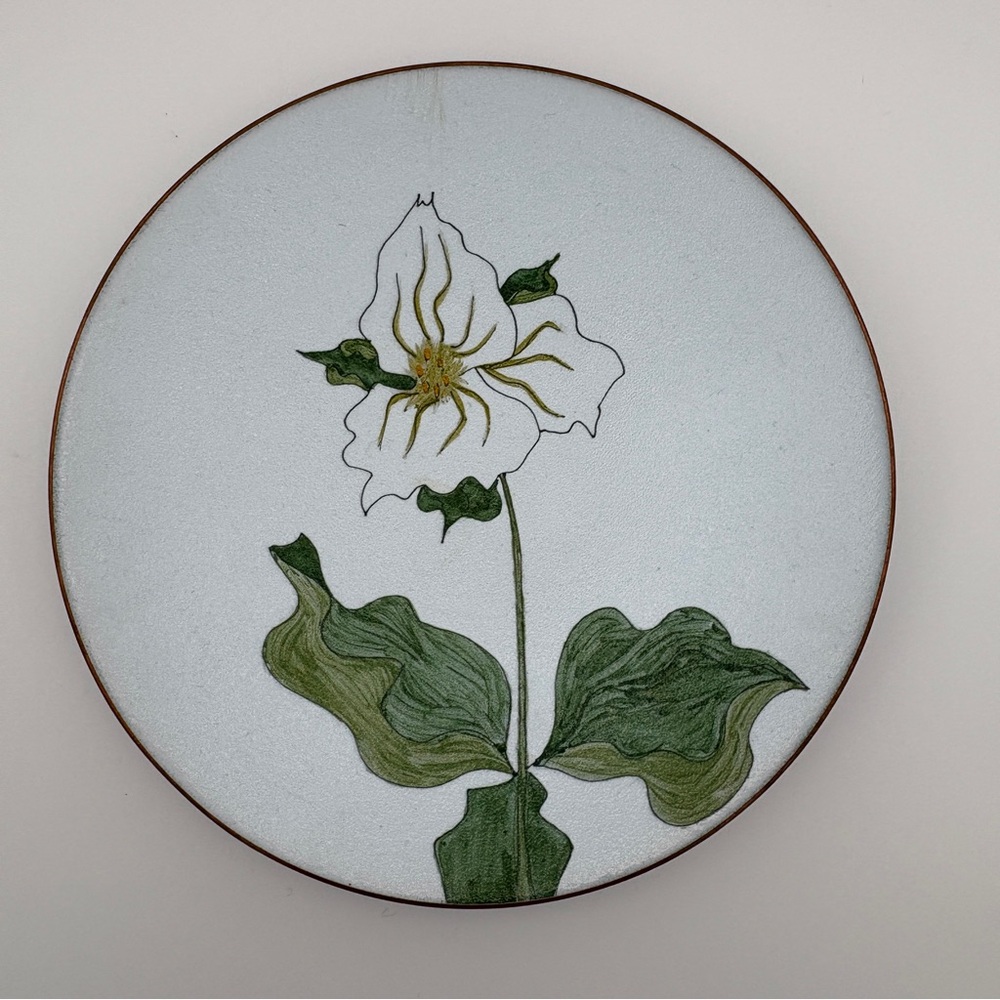 VTG De Passille Sylvestre Enamel Copper Plate Floral Art Trillium Canada Signed